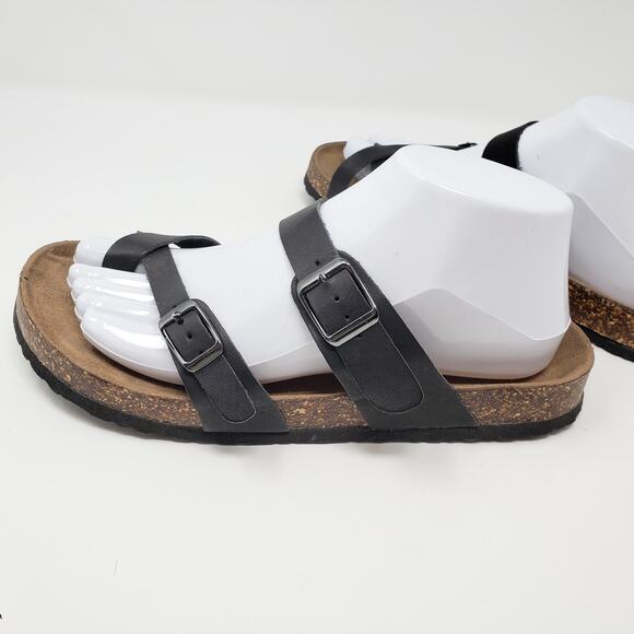 Outwoods 2-Strap Black Strappy Buckled Flat Slip-On Sandals Women's Size 9 - Picture 4 of 8